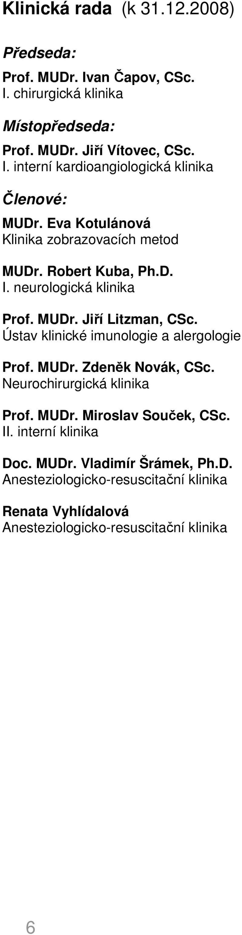 Ústav klinické imunologie a alergologie Prof. MUDr. Zdeněk Novák, CSc. Neurochirurgická klinika Prof. MUDr. Miroslav Souček, CSc. II.