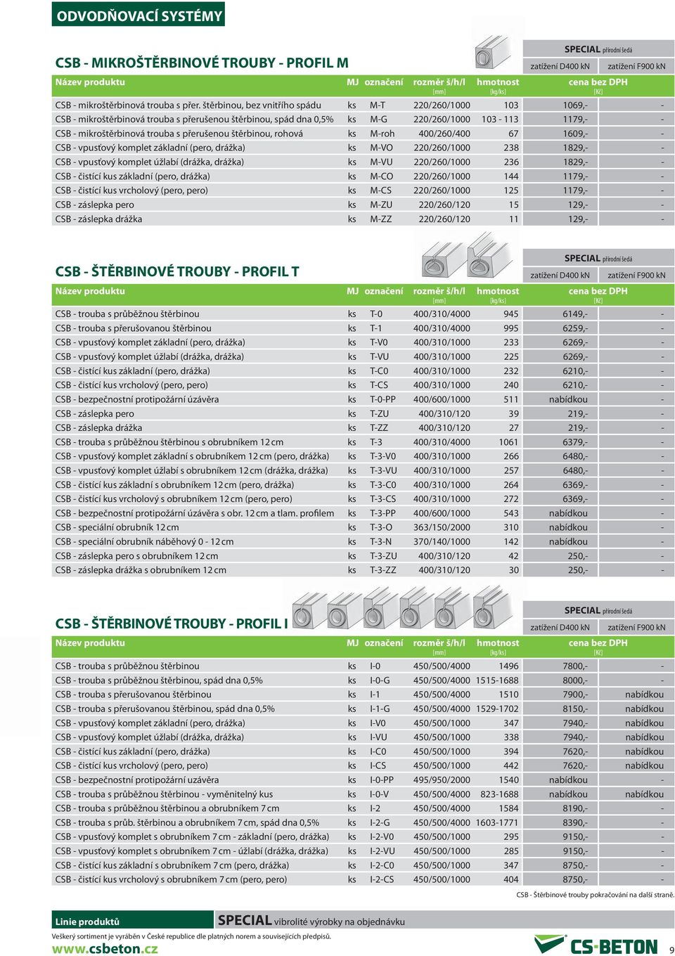 přerušenou štěrbinou, rohová ks M-roh 400/260/400 67 1609,- - CSB - vpusťový komplet základní (pero, drážka) ks M-VO 220/260/1000 238 1829,- - CSB - vpusťový komplet úžlabí (drážka, drážka) ks M-VU