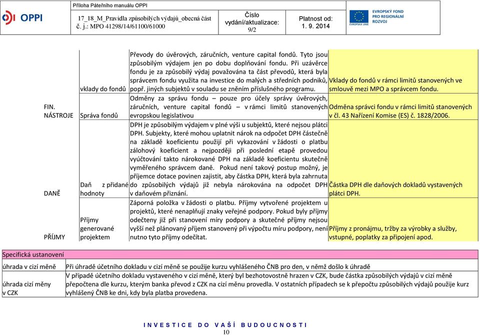 do fondů popř. jiných subjektů v souladu se zněním příslušného programu. smlouvě mezi MPO a správcem fondu.