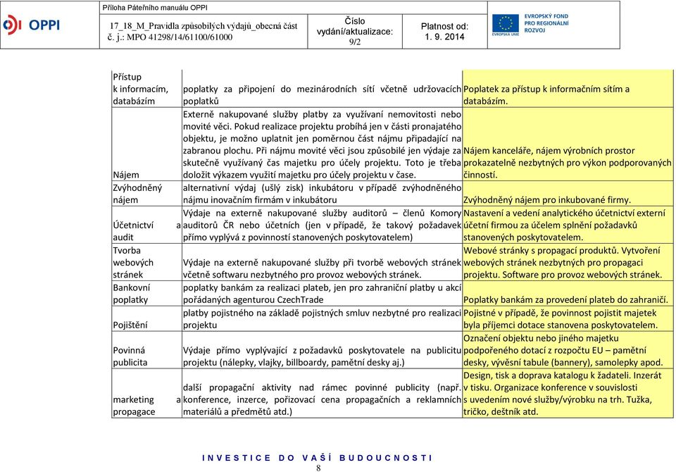 Pokud realizace projektu probíhá jen v části pronajatého objektu, je možno uplatnit jen poměrnou část nájmu připadající na zabranou plochu.