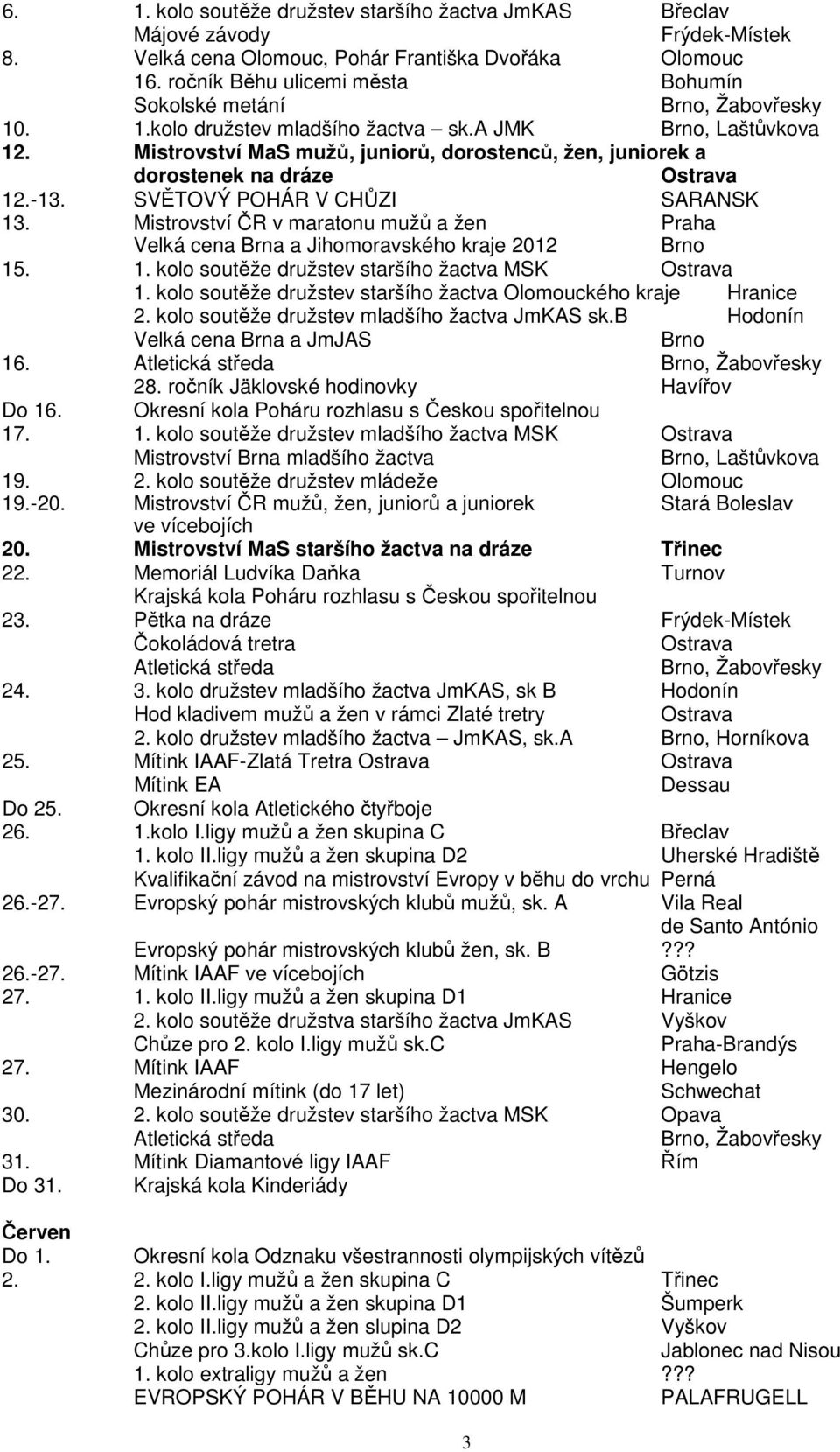 Mistrovství MaS mužů, juniorů, dorostenců, žen, juniorek a dorostenek na dráze Ostrava 12.-13. SVĚTOVÝ POHÁR V CHŮZI SARANSK 13.