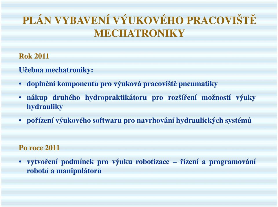 možností výuky hydrauliky pořízení výukového softwaru pro navrhování hydraulických systémů