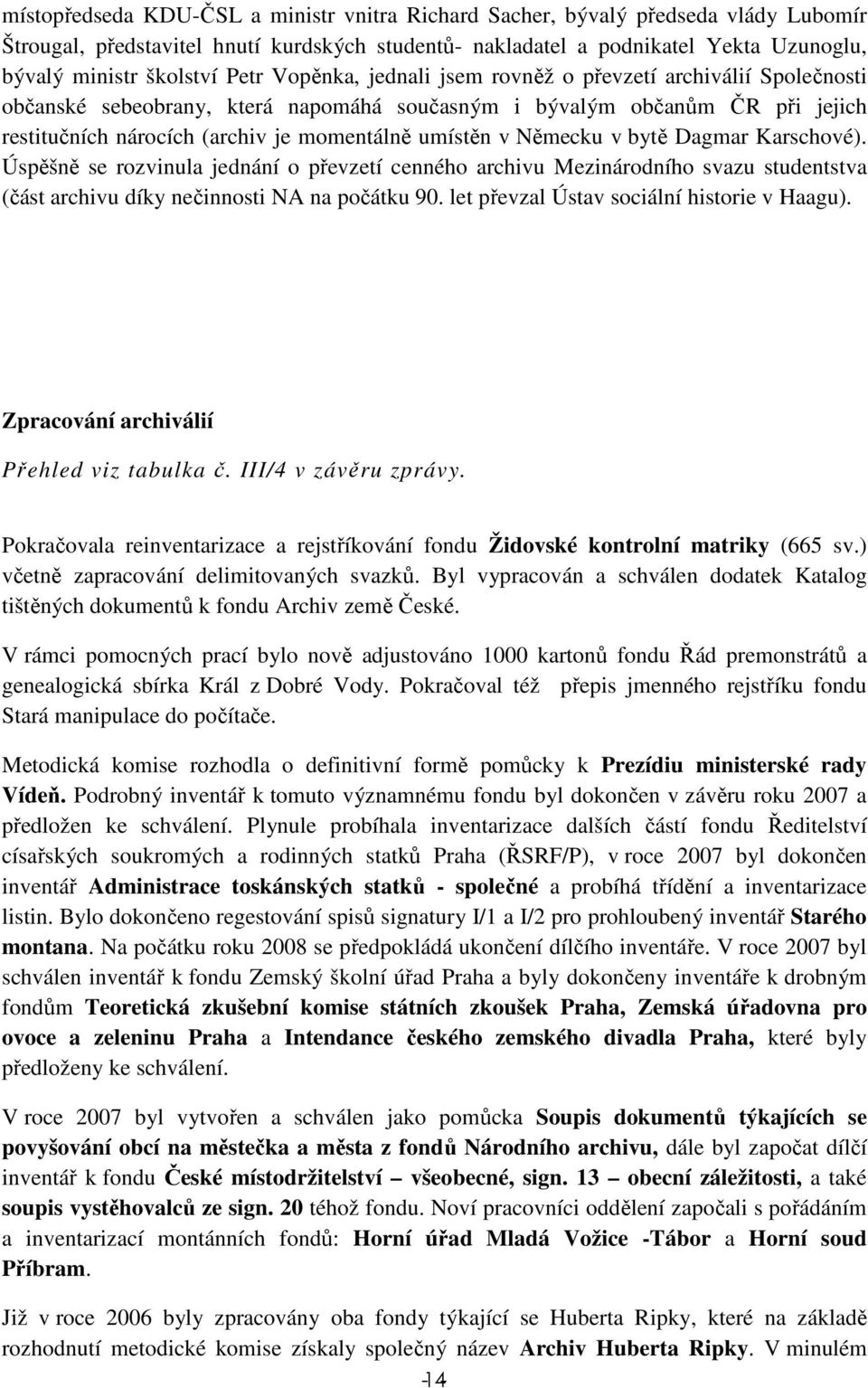 Německu v bytě Dagmar Karschové). Úspěšně se rozvinula jednání o převzetí cenného archivu Mezinárodního svazu studentstva (část archivu díky nečinnosti NA na počátku 90.