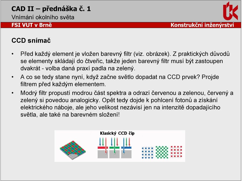 A co se tedy stane nyní, když začne světlo dopadat na CCD prvek? Projde filtrem před každým elementem.