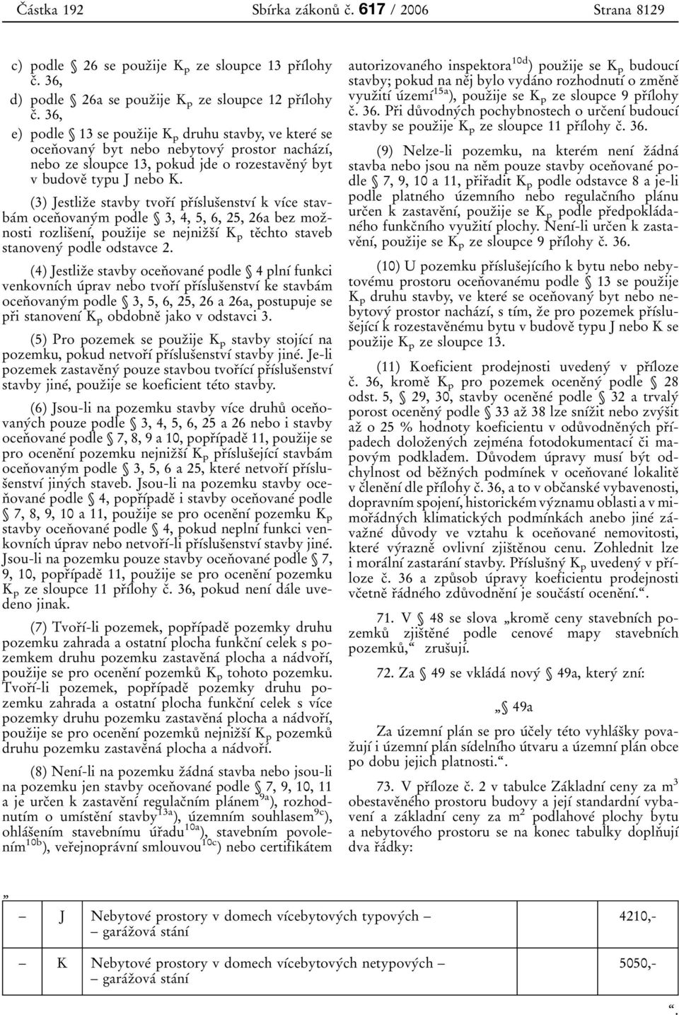 (3) JestlizÏe stavby tvorïõâ prïõâslusïenstvõâ k võâce stavbaâm ocenï ovanyâm podle 3, 4, 5, 6, 25, 26a bez mozïnosti rozlisïenõâ, pouzïije se nejnizïsïõâ K p teïchto staveb stanovenyâ podle odstavce