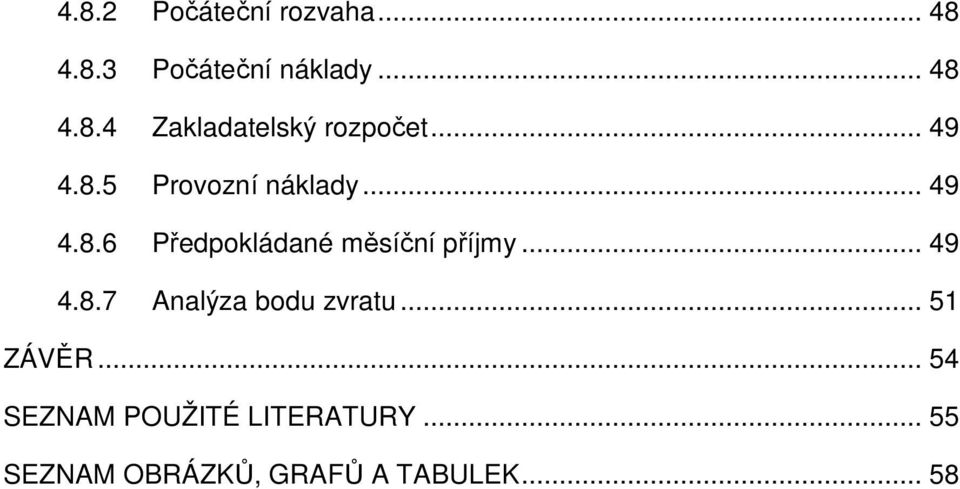 .. 49 4.8.7 Analýza bodu zvratu... 51 ZÁVĚR.