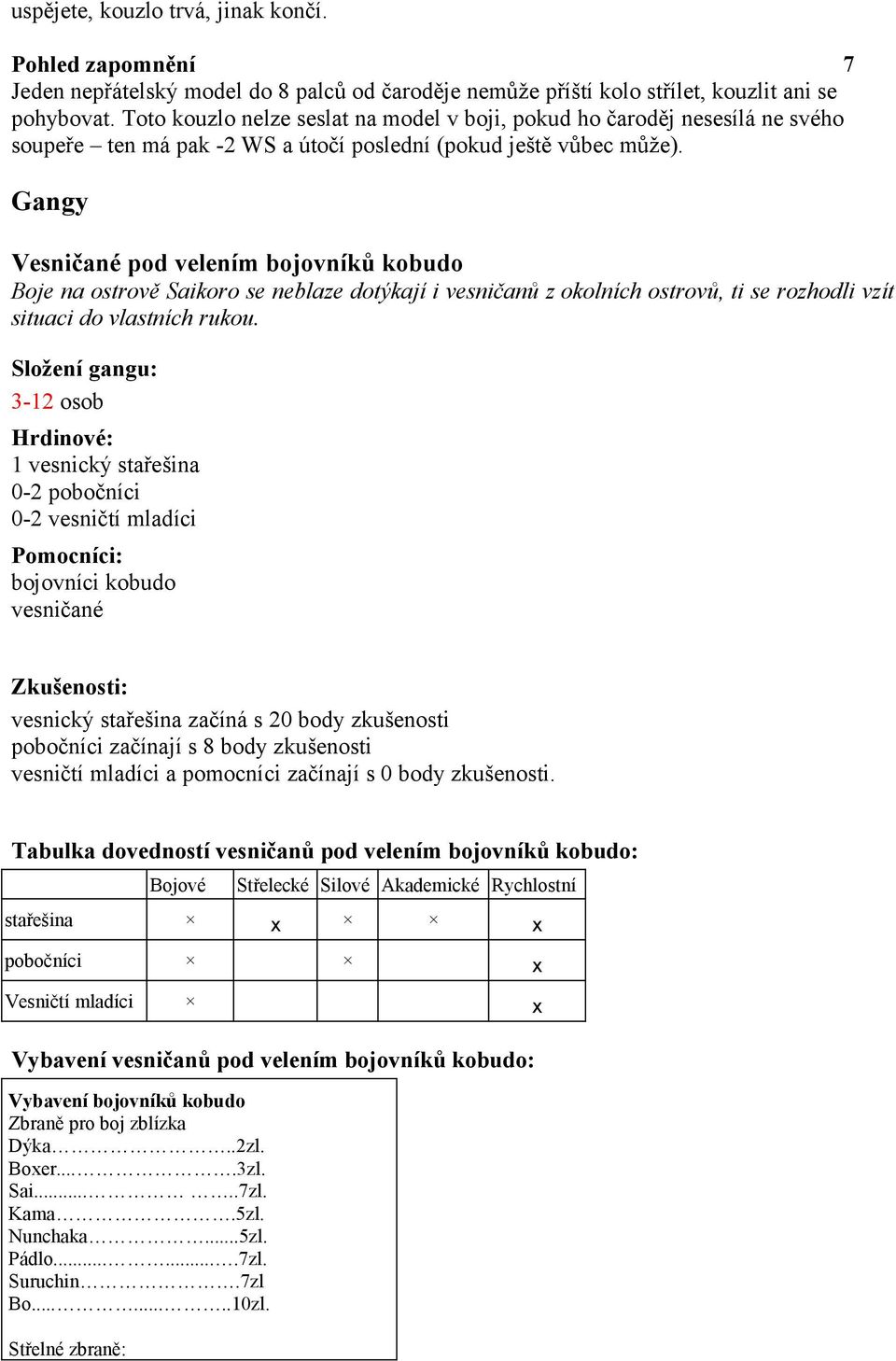 Gangy Vesničané pod velením bojovníků kobudo Boje na ostrově Saikoro se neblaze dotýkají i vesničanů z okolních ostrovů, ti se rozhodli vzít situaci do vlastních rukou.