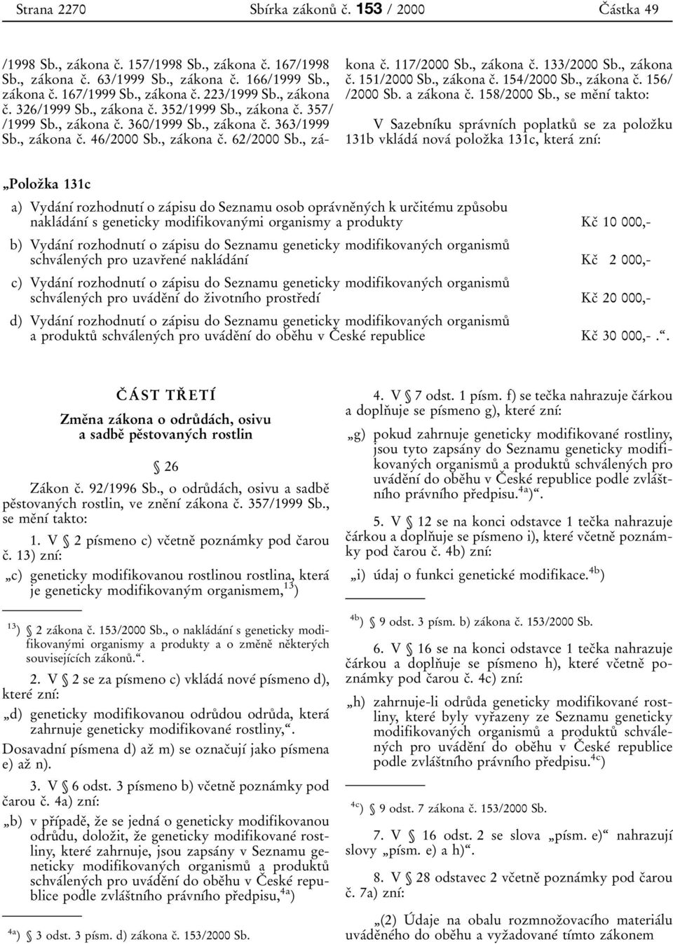 , zaжkona cи. 117/2000 Sb., zaжkona cи. 133/2000 Sb., zaжkona cи. 151/2000 Sb., zaжkona cи. 154/2000 Sb., zaжkona cи. 156/ /2000 Sb. a zaжkona cи. 158/2000 Sb.