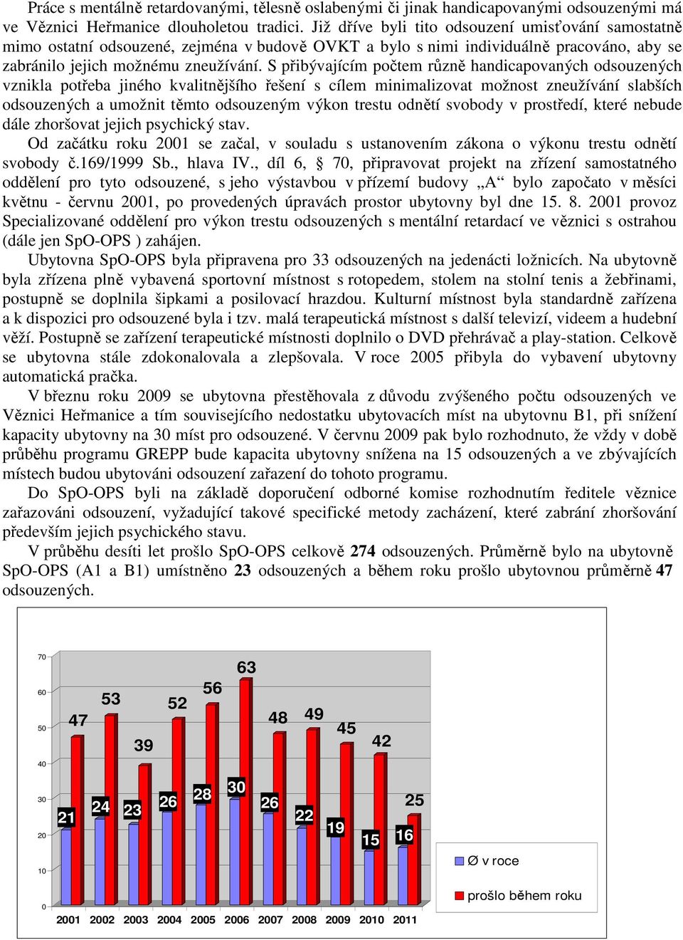 S přibývajícím počtem různě handicapovaných odsouzených vznikla potřeba jiného kvalitnějšího řešení s cílem minimalizovat možnost zneužívání slabších odsouzených a umožnit těmto odsouzeným výkon