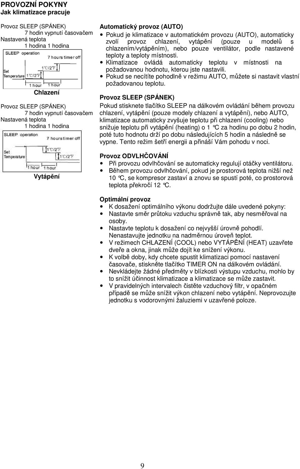 ventilátor, podle nastavené teploty a teploty místnosti. Klimatizace ovládá automaticky teplotu v místnosti na požadovanou hodnotu, kterou jste nastavili.