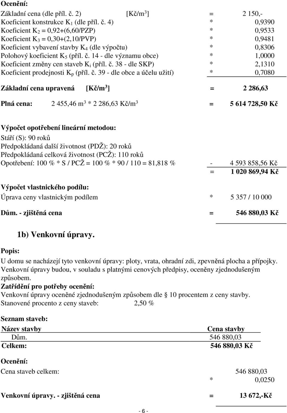 4) * 0,9390 Koeficient K 2 = 0,92+(6,60/PZP) * 0,9533 Koeficient K 3 = 0,30+(2,10/PVP) * 0,9481 Koeficient vybavení stavby K 4 (dle výpočtu) * 0,8306 Polohový koeficient K 5 (příl. č.