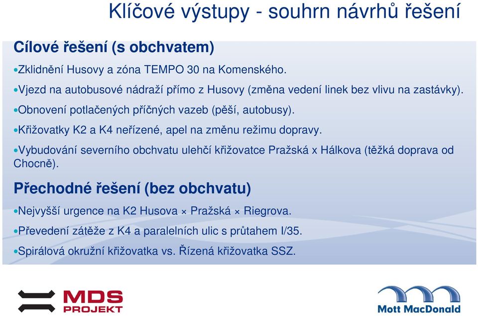 Křižovatky K2 a K4 neřízené, apel na změnu režimu dopravy. Vybudování severního obchvatu ulehčí křižovatce Pražská x Hálkova (těžká doprava od Chocně).