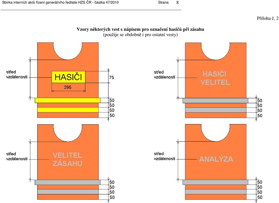 2 Vzory některých vest s nápisem pro označení