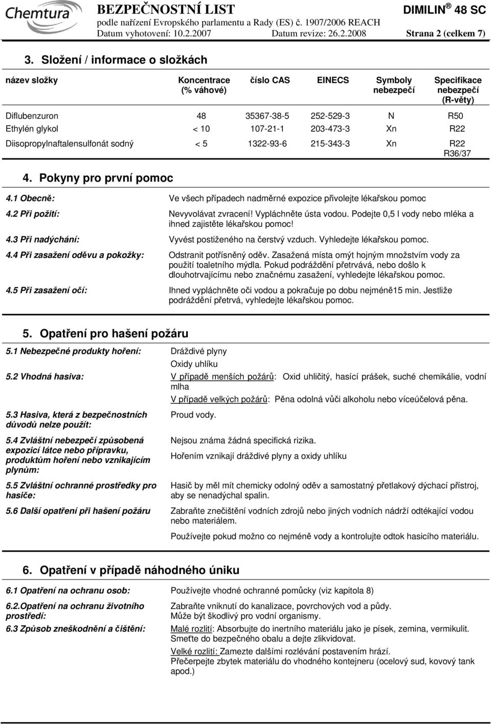 107-21-1 203-473-3 Xn R22 Diisopropylnaftalensulfonát sodný < 5 1322-93-6 215-343-3 Xn R22 R36/37 4. Pokyny pro první pomoc 4.