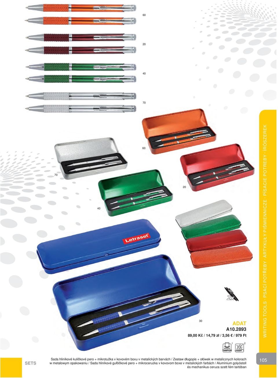 kovovém boxu v metalických barvách / Zestaw długopis + ołówek w metalicznych kolorach w