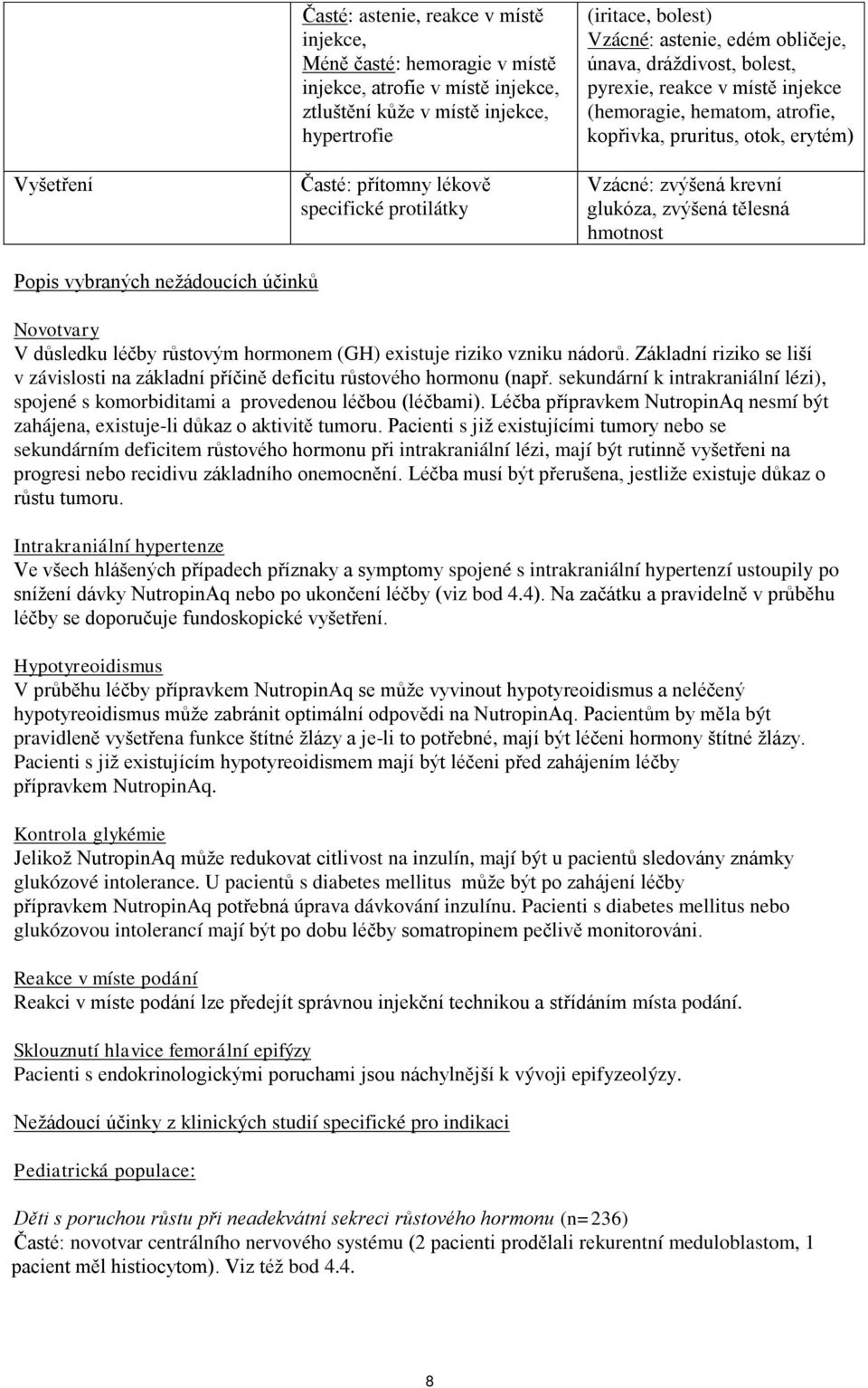 krevní glukóza, zvýšená tělesná hmotnost Popis vybraných nežádoucích účinků Novotvary V důsledku léčby růstovým hormonem (GH) existuje riziko vzniku nádorů.