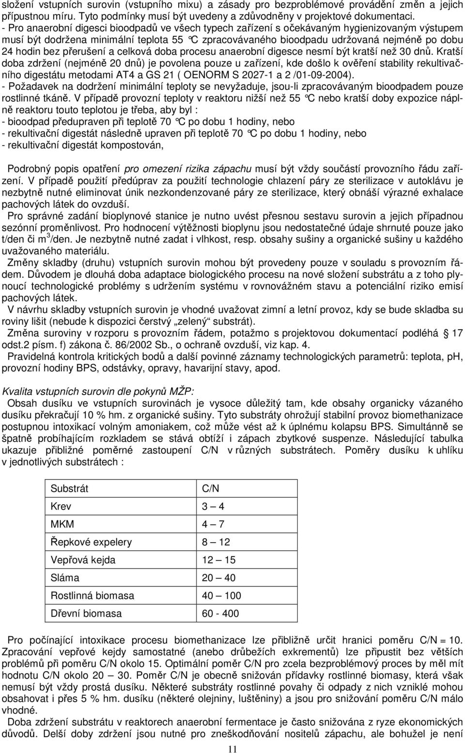 bez přerušení a celková doba procesu anaerobní digesce nesmí být kratší než 30 dnů.