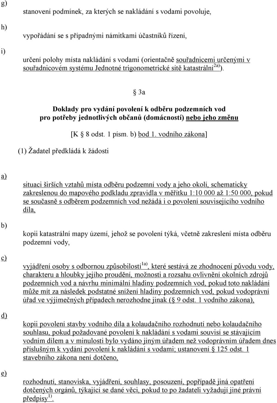 3a Doklady pro vydání povolení k odběru podzemních vod pro potřeby jednotlivých občanů (domácností) nebo jeho změnu (1) Žadatel předkládá k žádosti [K 8 odst. 1 písm. bod 1.