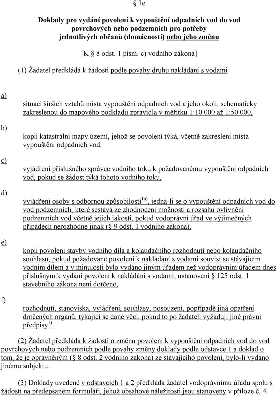 zpravidla v měřítku 1:10 000 až 1:50 000, kopii katastrální mapy území, jehož se povolení týká, včetně zakreslení místa vypouštění odpadních vod, vyjádření příslušného správce vodního toku k