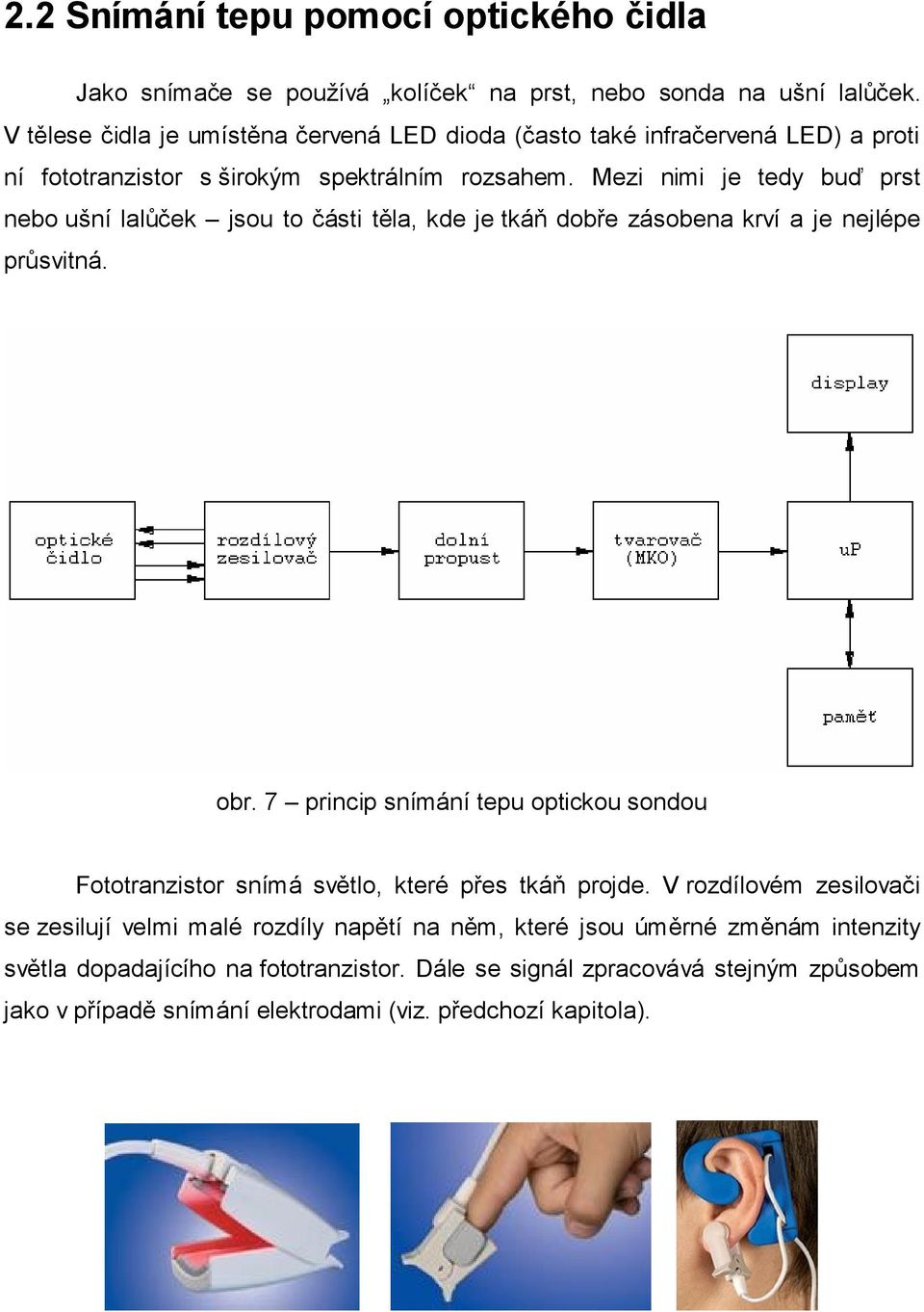 Mezi nimi je tedy buď prst nebo ušní lalůček jsou to části těla, kde je tkáň dobře zásobena krví a je nejlépe průsvitná. obr.