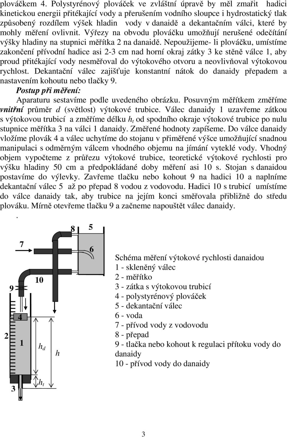 dekantačním válci, které by mohly měření ovlivnit. Výřezy na obvodu plováčku umožňují nerušené odečítání výšky hladiny na stupnici měřítka na danaidě.