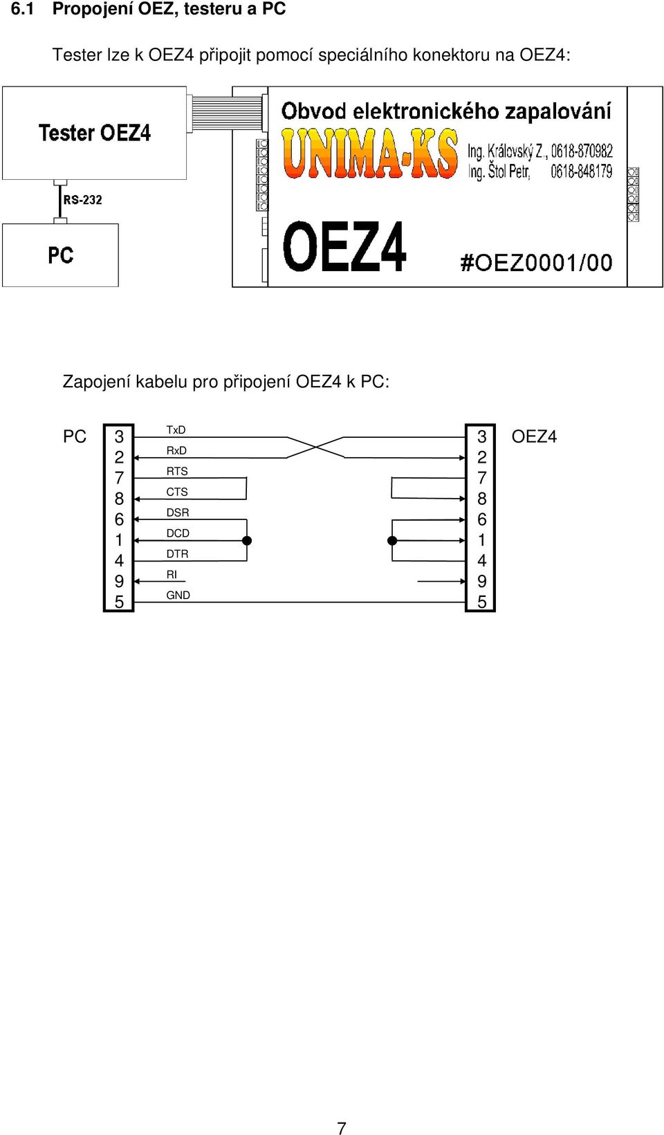 kabelu pro p ipojení OEZ4 k PC: PC 3 2 7 8 6 1 4 9 5