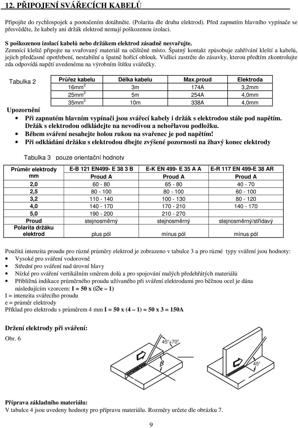 Zemnící kleště připojte na svařovaný materiál na očištěné místo. Špatný kontakt způsobuje zahřívání kleští a kabelů, jejich předčasné opotřebení, nestabilní a špatně hořící oblouk.