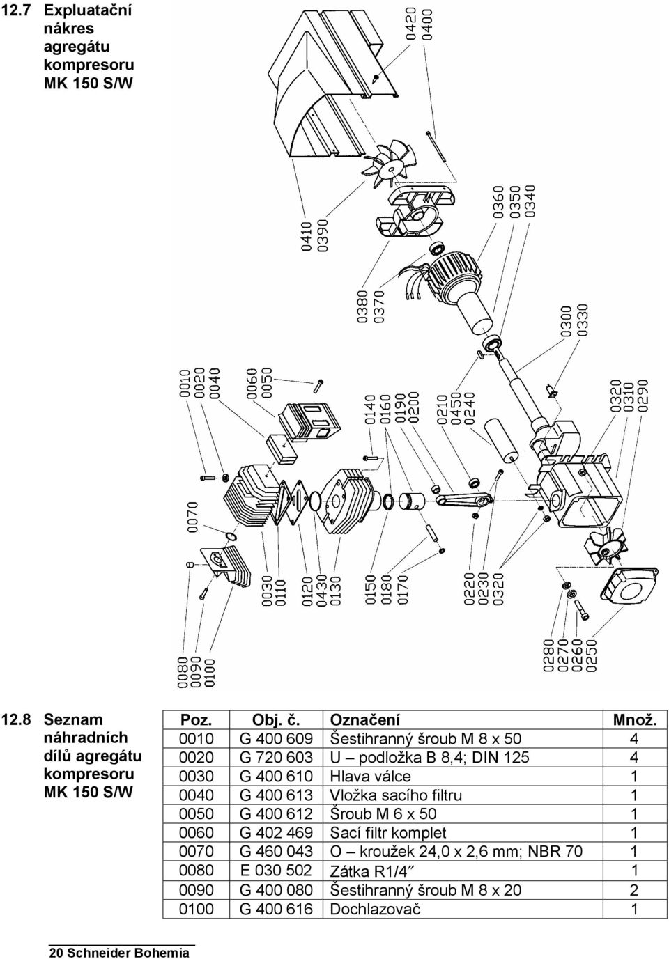 0010 G 400 609 Šestihranný šroub M 8 x 50 4 0020 G 720 603 U podložka B 8,4; DIN 125 4 0030 G 400 610 Hlava válce 1 0040 G 400 613