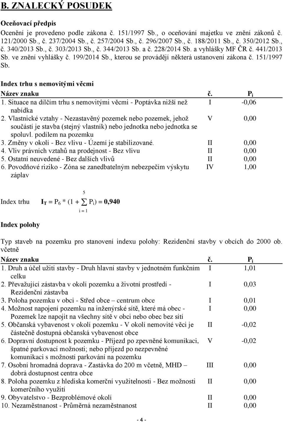 , kterou se provádějí některá ustanovení zákona č. 151/1997 Sb. Index trhu s nemovitými věcmi Název znaku č. P i 1. Situace na dílčím trhu s nemovitými věcmi - Poptávka nižší než I -0,06 nabídka 2.