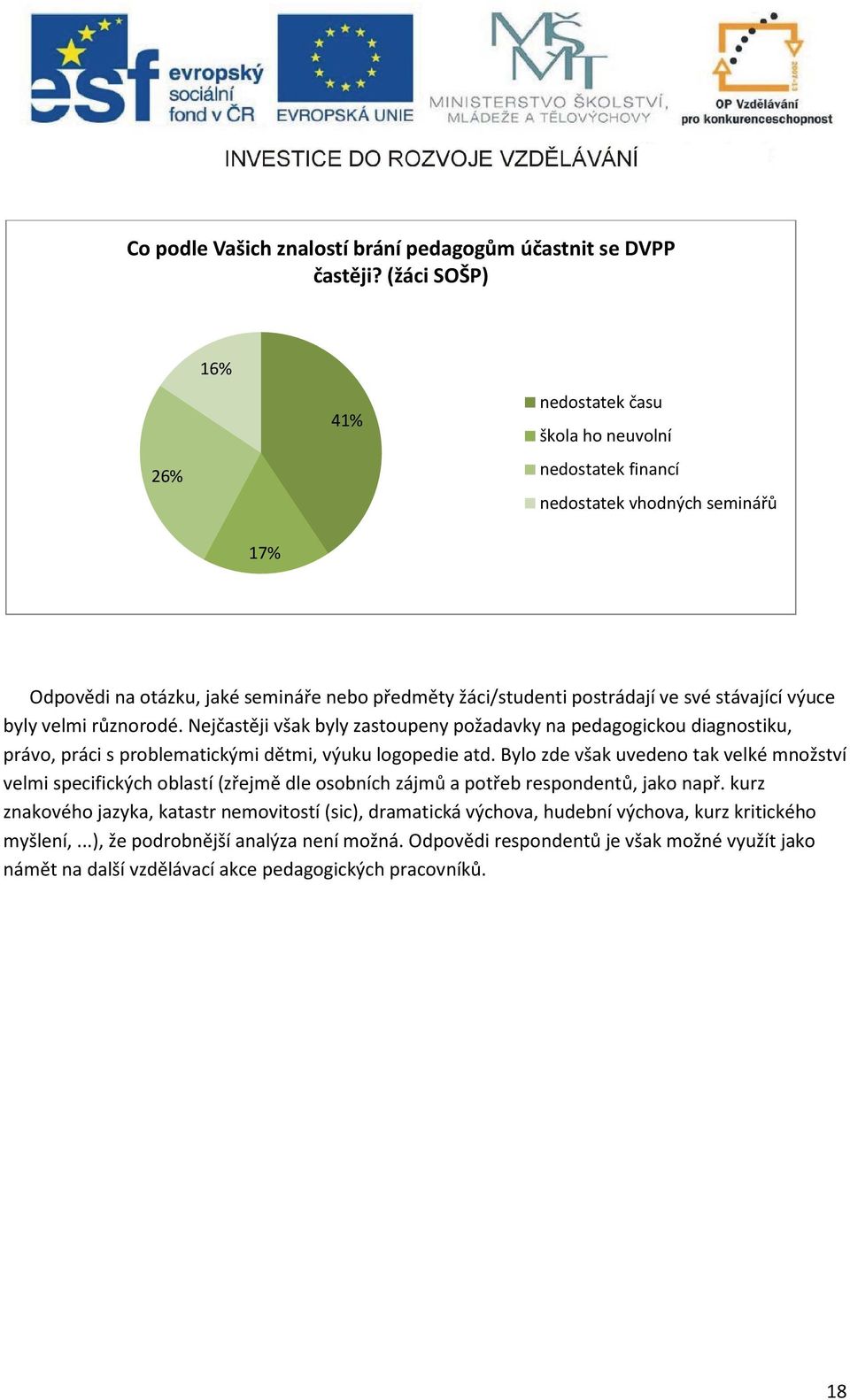 výuce byly velmi různorodé. Nejčastěji však byly zastoupeny požadavky na pedagogickou diagnostiku, právo, práci s problematickými dětmi, výuku logopedie atd.