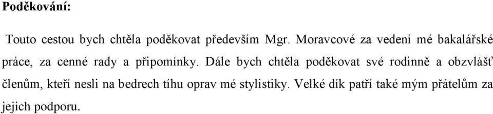 Dále bych chtěla poděkovat své rodinně a obzvlášť členům, kteří nesli na