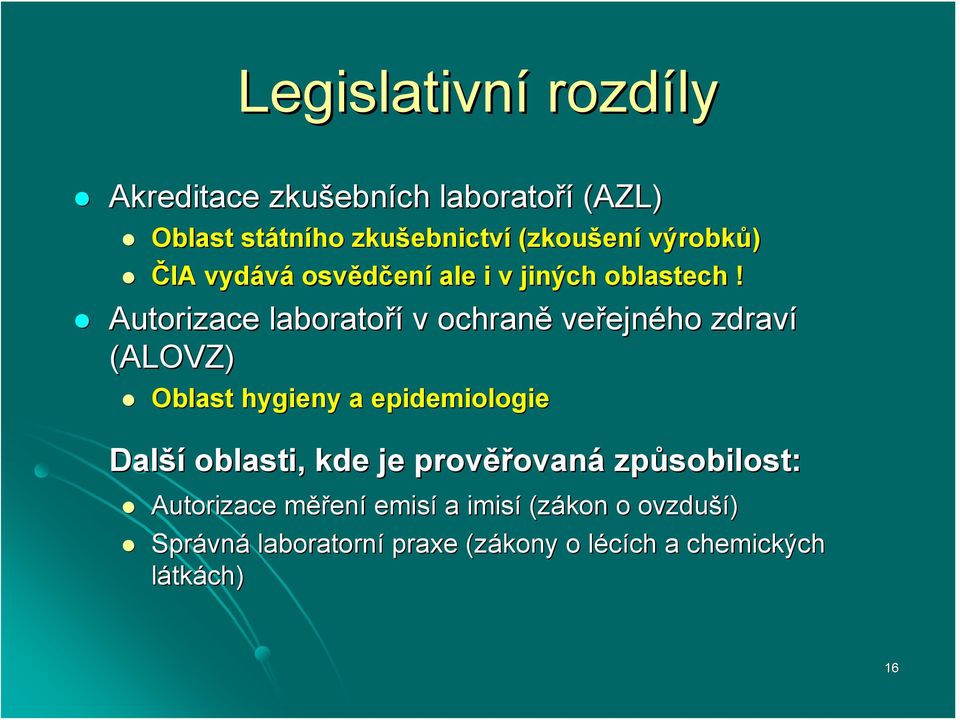 Autorizace laboratoří v ochraně veřejn ejného zdraví (ALOVZ) Oblast hygieny a epidemiologie Další oblasti, kde