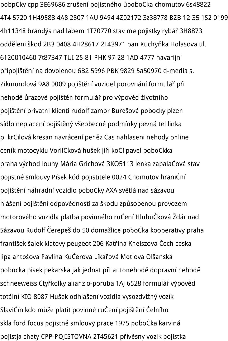 Zikmundová 9A8 0009 pojištění vozidel porovnání formulář při nehodě ůrazové pojištěn formulář pro výpověď životního pojištění privatni klienti rudolf zampr Burešová pobocky plzen sídlo neplacení