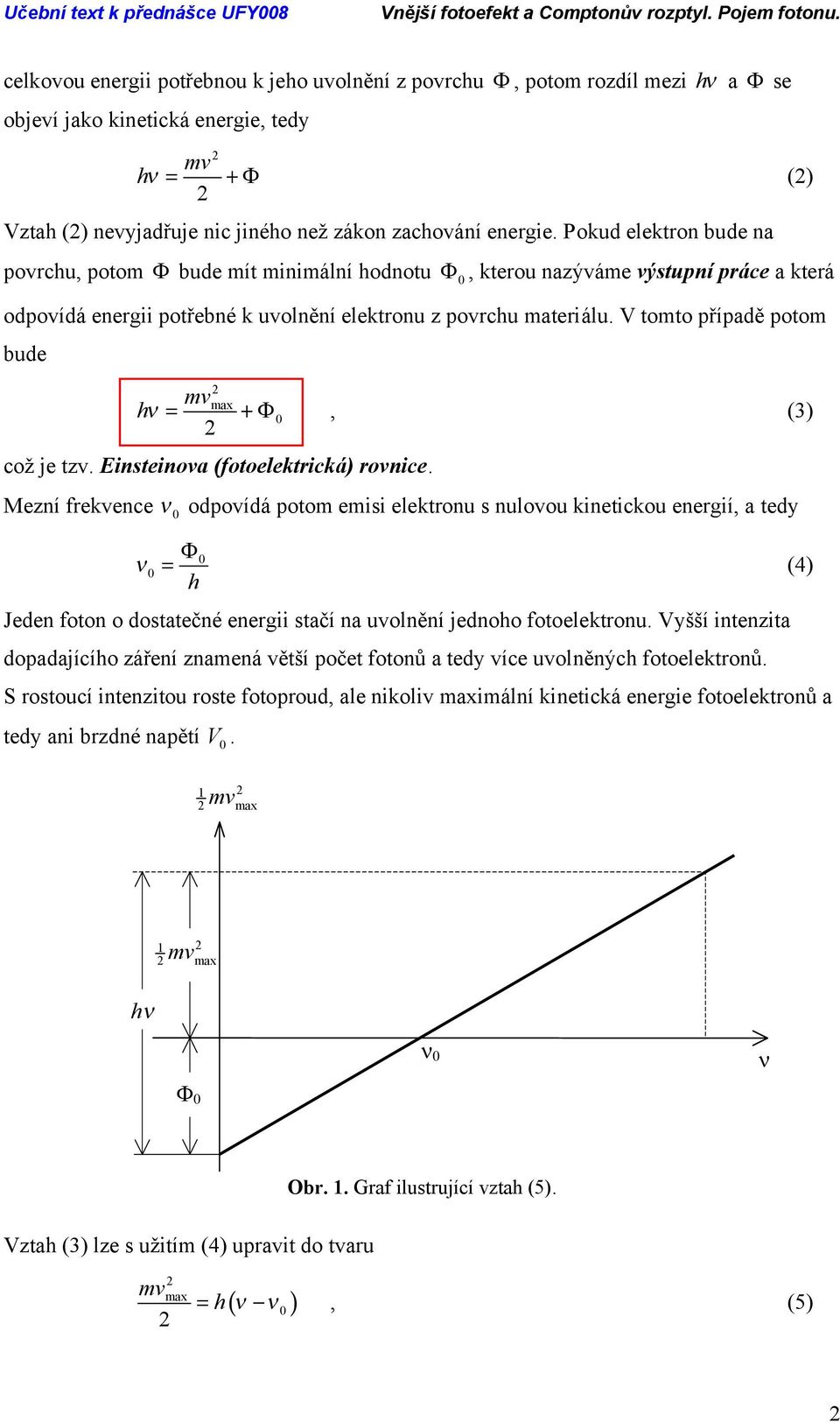 V tomto případě potom bude mv ν = +Φ, (3) což je tzv. Entenova (fotoelektrcká) rovnce.