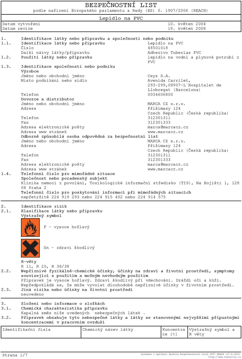 Místo podnikání nebo sídlo Avenida Carrilet, 293-299,08907-L Hospitalet de Llobregat (Barcelona) Telefon 0034606800 Dovozce a distributor Jméno nebo obchodní jméno MARCA CZ s.r.o. Adresa Pøišimasy 124 Czech Republic (Èeská republika) Telefon 312301311 Fax 312301333 Adresa elektronické pošty marca@marcacz.