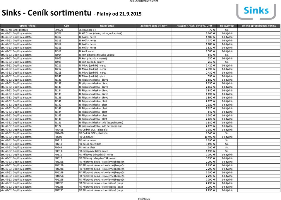 49-52 Doplňky a ostatní TL314 TL Košík - nerez 1080 Kč 1-6 týdnů str. 49-52 Doplňky a ostatní TL315 TL Košík - nerez 1820 Kč 1-6 týdnů str.