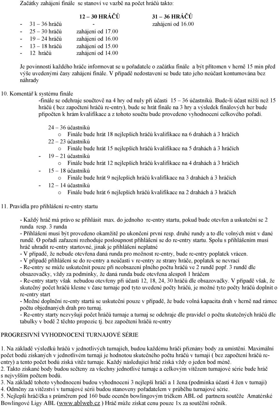 00 Je povinností každého hráče informovat se u pořadatele o začátku finále a být přítomen v herně 15 min před výše uvedenými časy zahájení finále.