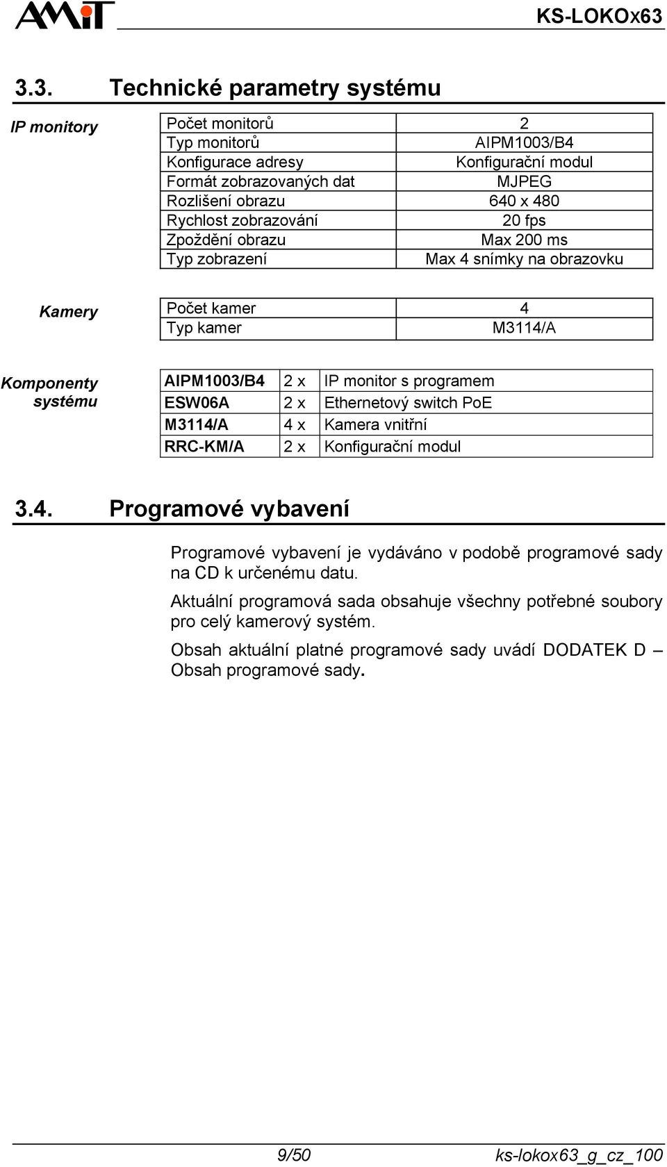 programem ESW06A 2 x Ethernetový switch PoE M3114/A 4 x Kamera vnitřní RRC-KM/A 2 x Konfigurační modul 3.4. Programové vybavení Programové vybavení je vydáváno v podobě programové sady na CD k určenému datu.