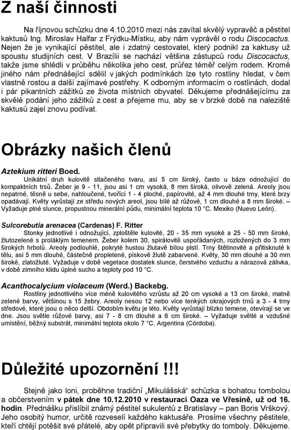 V Brazílii se nachází většina zástupců rodu Discocactus, takže jsme shlédli v průběhu několika jeho cest, průřez téměř celým rodem.