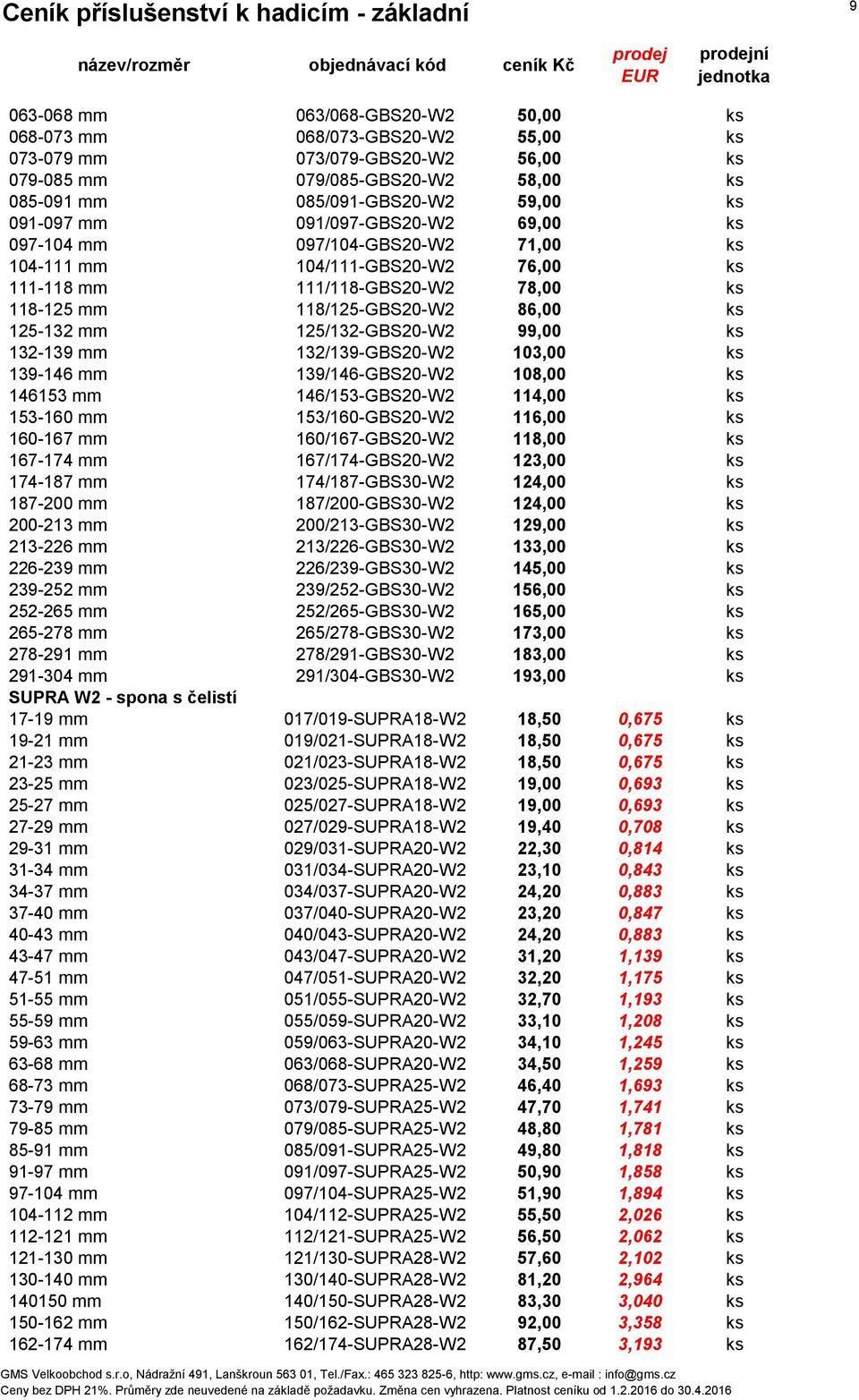125/132-GBS20-W2 99,00 ks 132-139 mm 132/139-GBS20-W2 103,00 ks 139-146 mm 139/146-GBS20-W2 108,00 ks 146153 mm 146/153-GBS20-W2 114,00 ks 153-160 mm 153/160-GBS20-W2 116,00 ks 160-167 mm