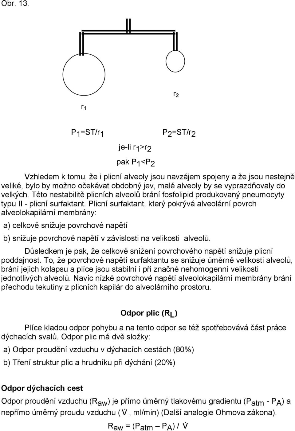 vyprazdňovaly do velkých. Této nestabilitě plicních alveolů brání fosfolipid produkovaný pneumocyty typu II - plicní surfaktant.