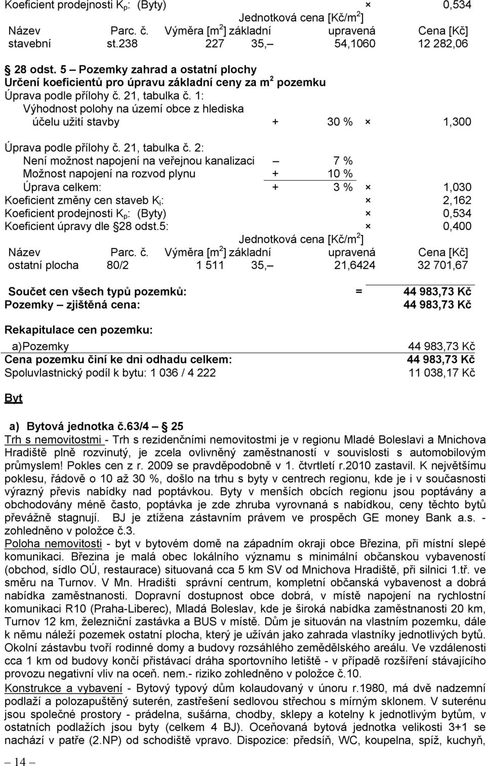 1: Výhodnost polohy na území obce z hlediska účelu užití stavby + 30 % 1,300 Úprava podle přílohy č. 21, tabulka č.