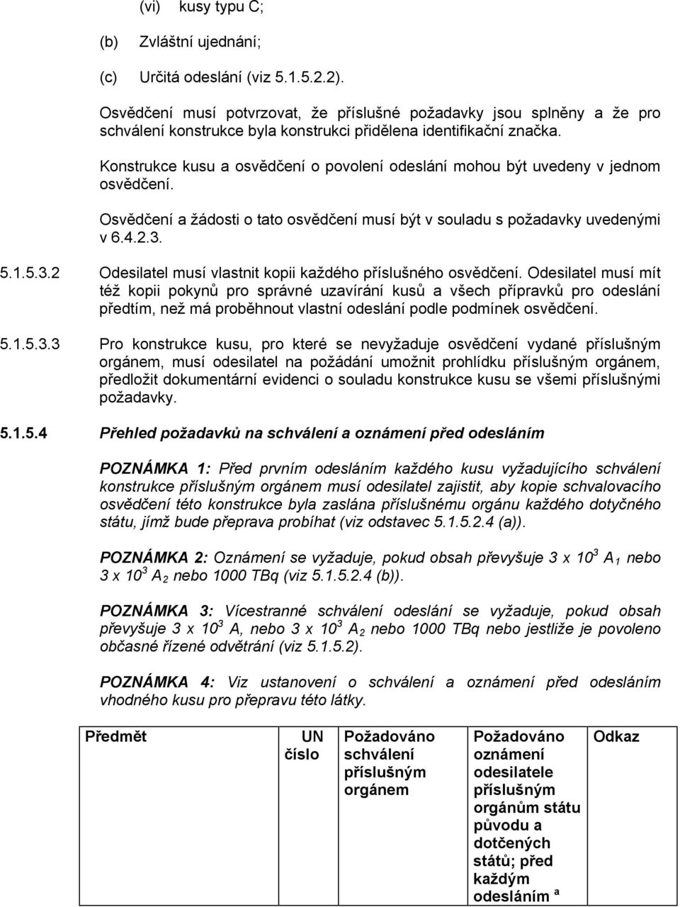 Konstrukce kusu a osvědčení o povolení odeslání mohou být uvedeny v jednom osvědčení. Osvědčení a žádosti o tato osvědčení musí být v souladu s požadavky uvedenými v 6.4.2.3.