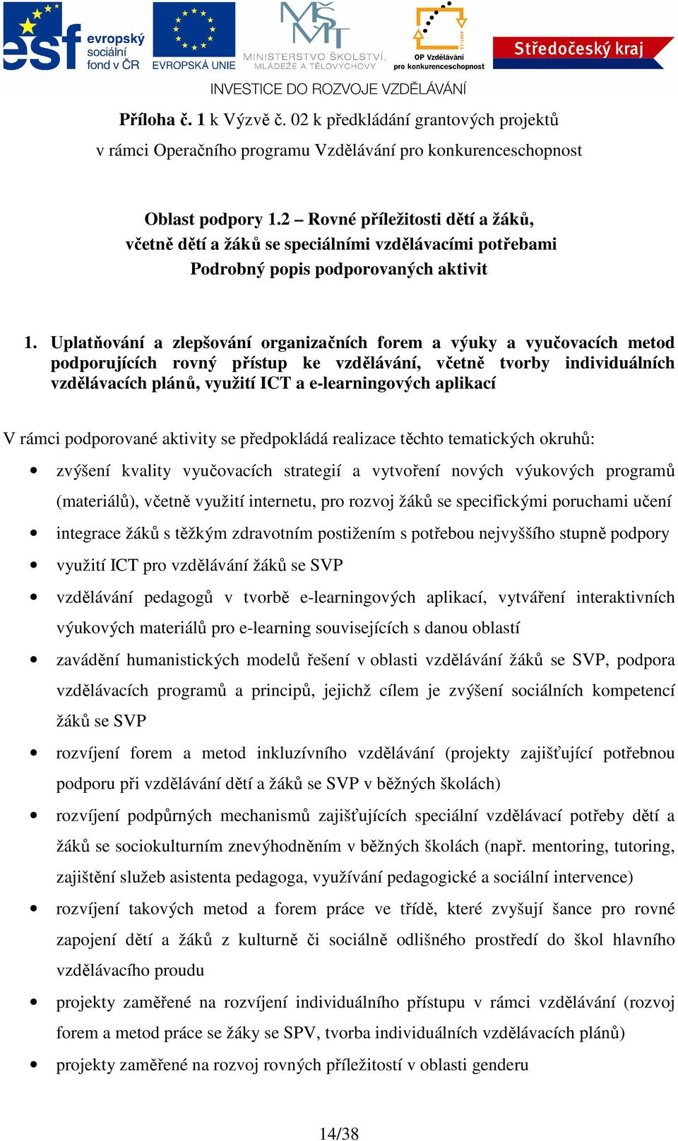 Uplatňování a zlepšování organizačních forem a výuky a vyučovacích metod podporujících rovný přístup ke vzdělávání, včetně tvorby individuálních vzdělávacích plánů, využití ICT a e-learningových