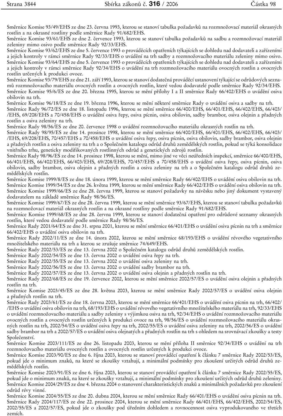 cïervence 1993, kterou se stanovõâ tabulka pozïadavkuê na sadbu a rozmnozïovacõâ materiaâl zeleniny mimo osivo podle smeïrnice Rady 92/33/EHS. SmeÏrnice Komise 93/62/EHS ze dne 5.