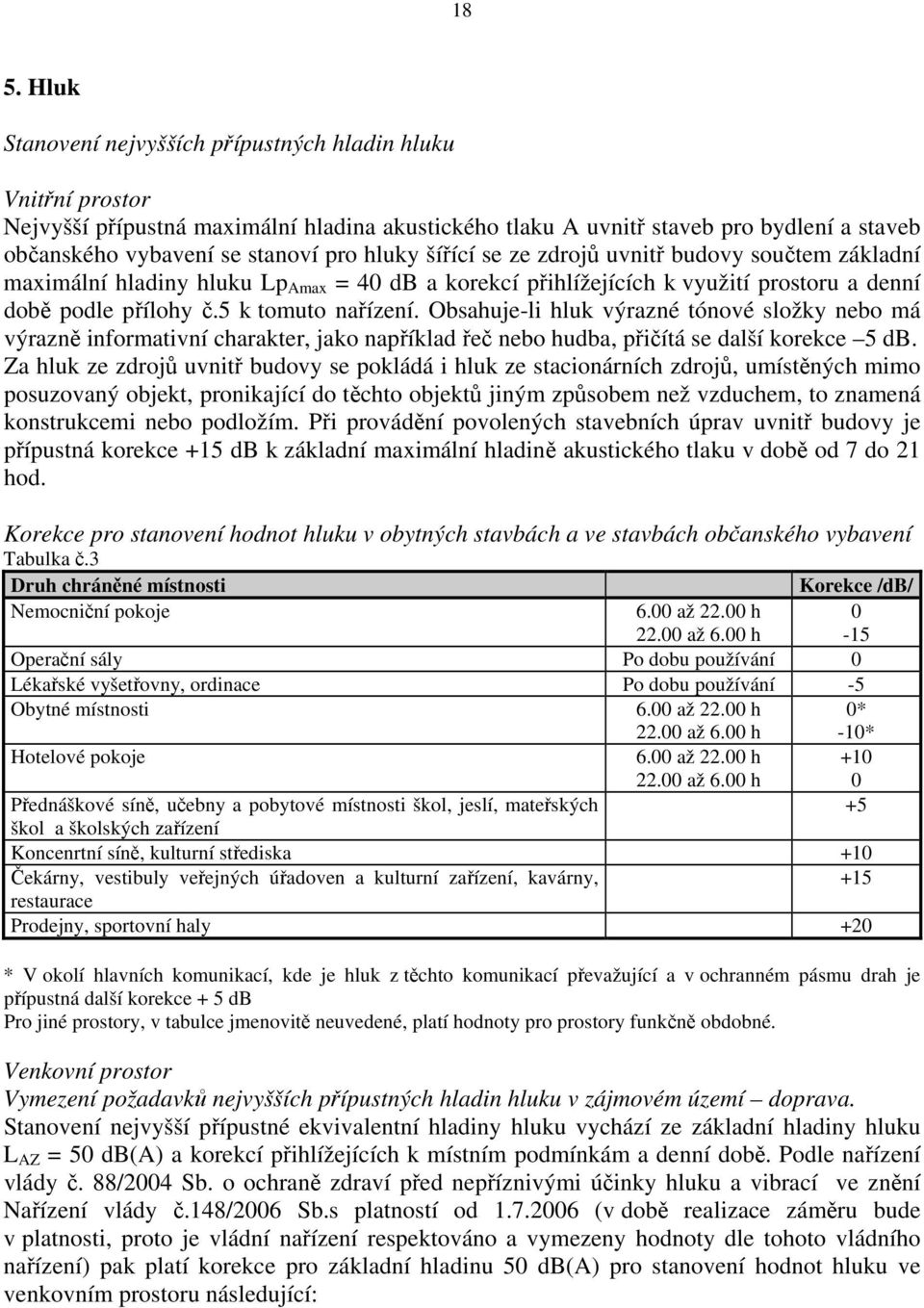 Obsahuje-li hluk výrazné tónové složky nebo má výrazně informativní charakter, jako například řeč nebo hudba, přičítá se další korekce 5 db.