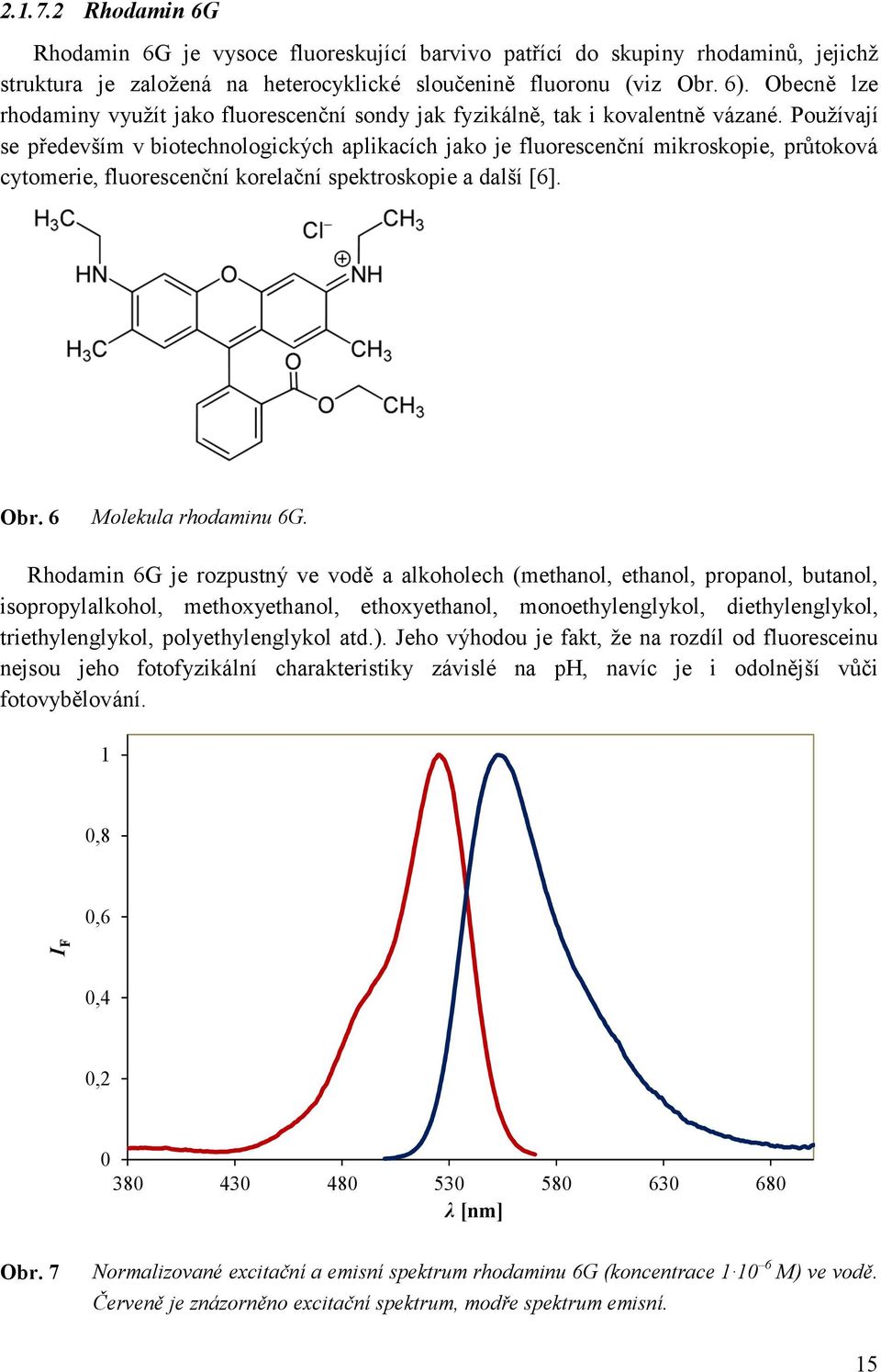 Používají se především v biotechnologických aplikacích jako je fluorescenční mikroskopie, průtoková cytomerie, fluorescenční korelační spektroskopie a další [6]. Obr. 6 Molekula rhodaminu 6G.