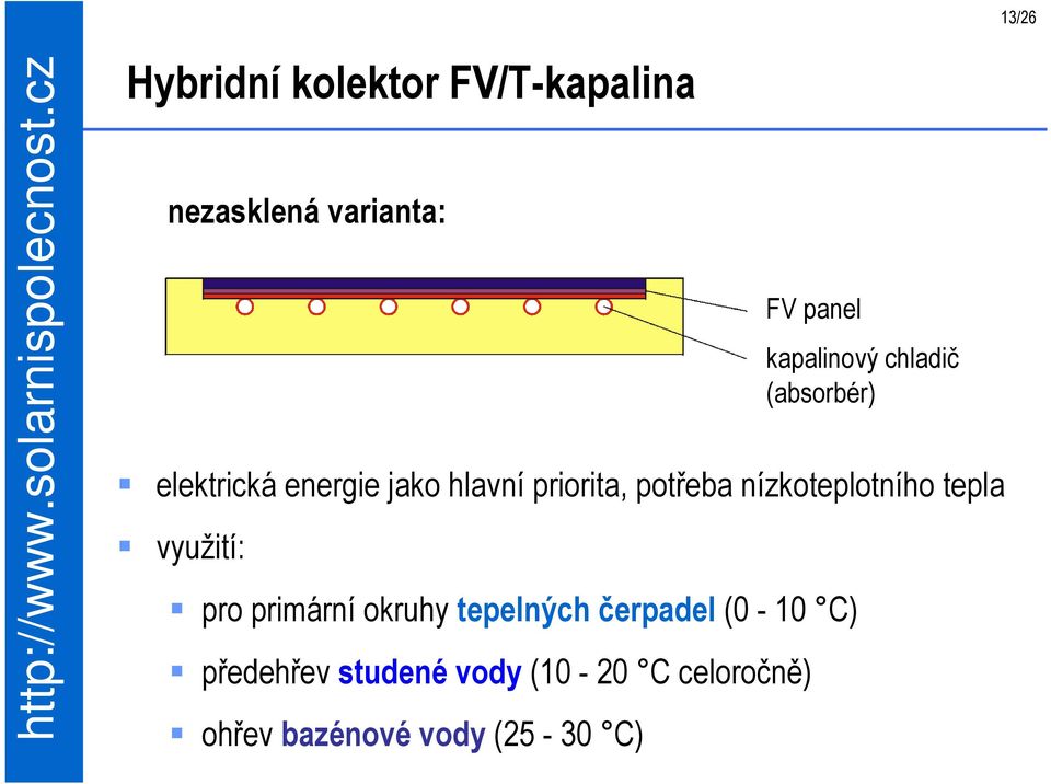 primární okruhy tepelných čerpadel (0-10 C) předehřev studené vody (10-20