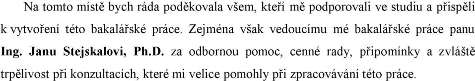 Zejména však vedoucímu mé bakalářské práce panu Ing. Janu Stejskalovi, Ph.D.