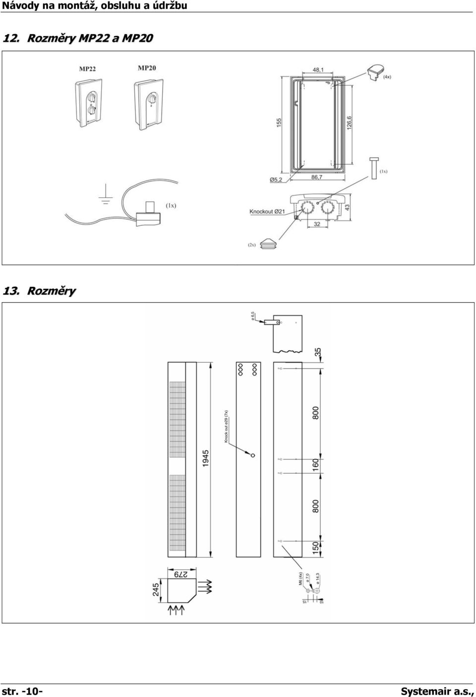 Rozměry MP22 a MP20 13.